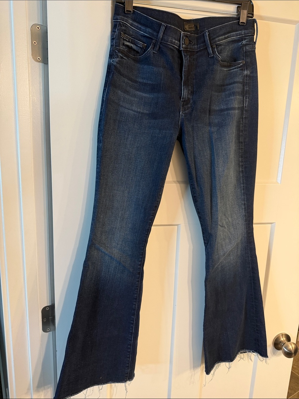 MOTHER Dark Blue Flare Jeans with Raw Hem